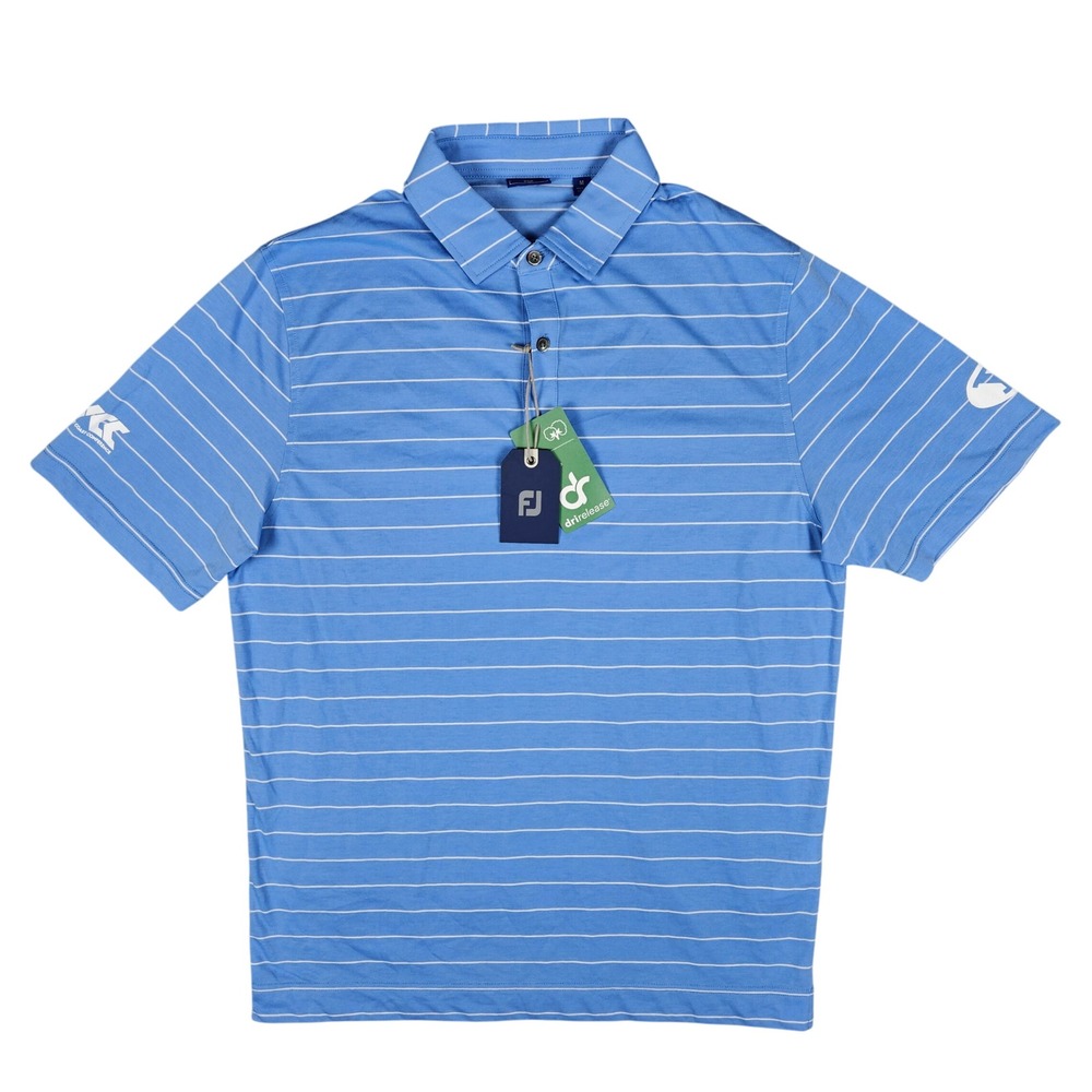 FootJoy (Mens Medium) Blue DriRelease Open‎ Stripe Jersey Shirt Golf Polo BYU